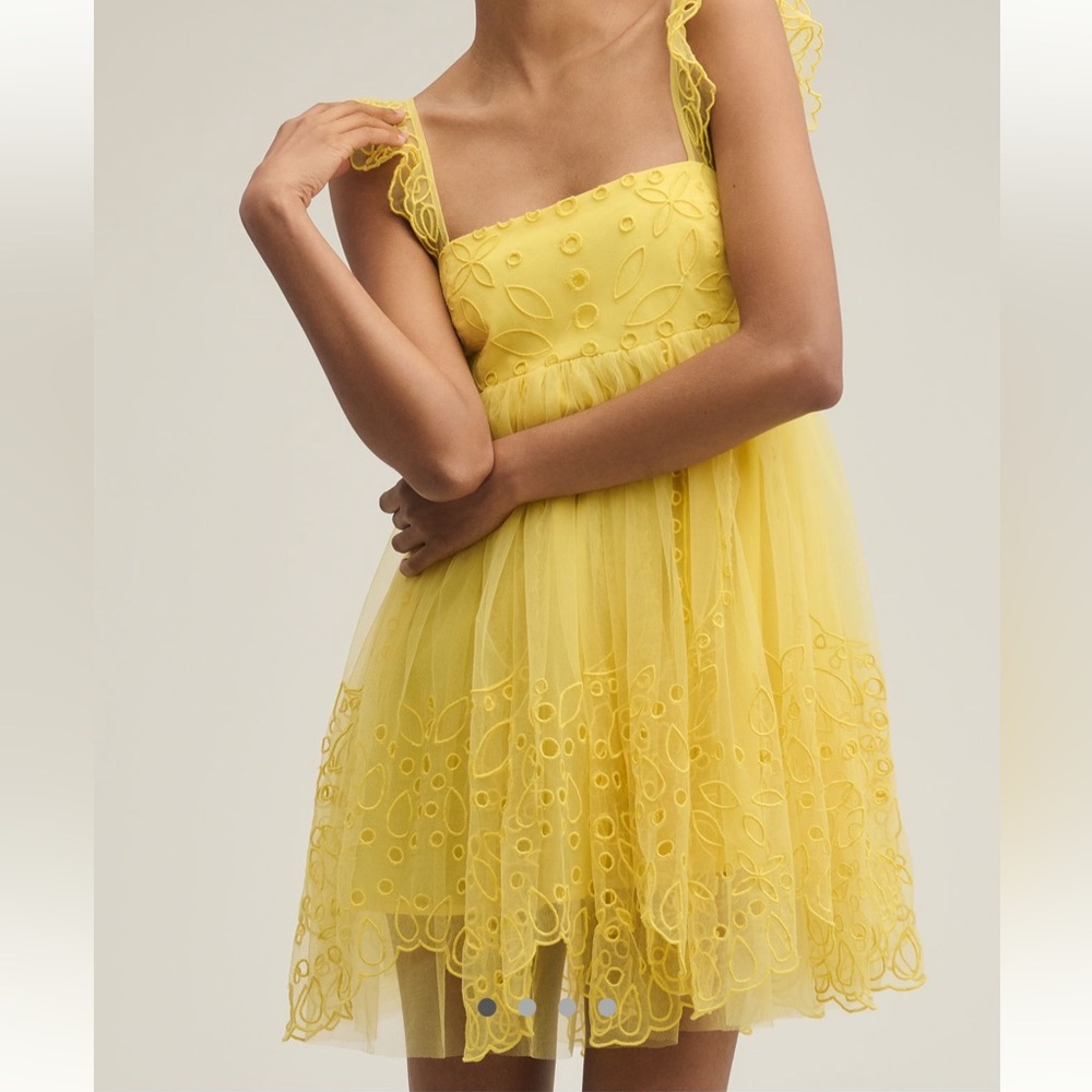 NWT Let Me Be Anthropologie Yellow Lace Tulle Dress Size Medium M